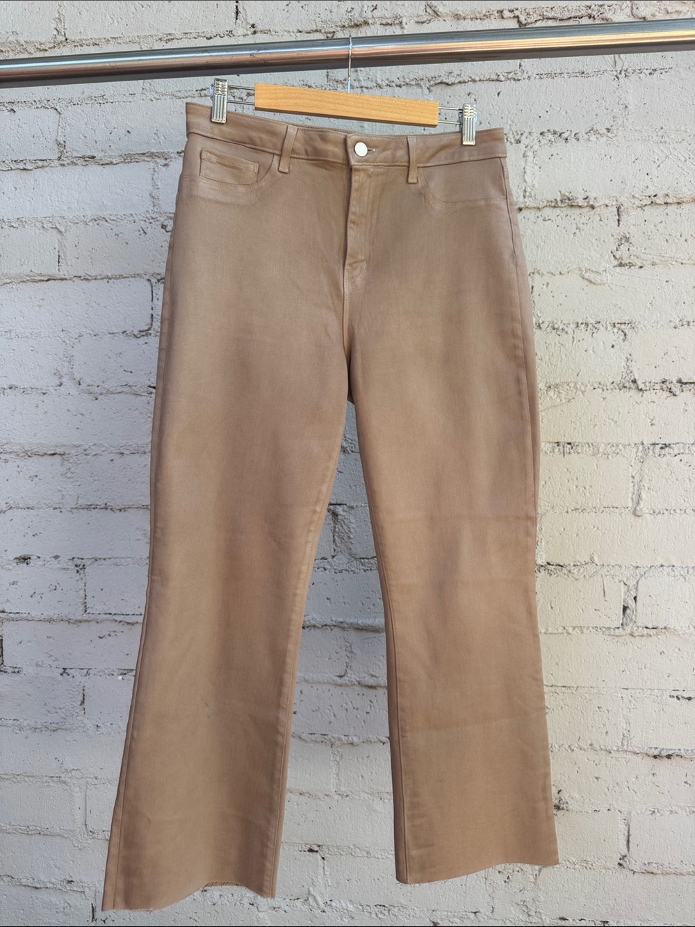 L'AGENCE Kendra High Rise Crop Flare Cappuccino Coated Jeans Size 32 - Picture 5 of 15